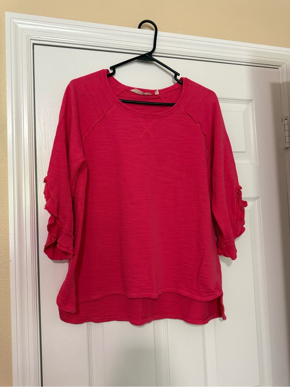 Soft Surroundings Pink Ruffle Sleeve 100% Cotton Top Size L - Picture 3 of 7